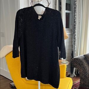 Chico's Asymmetrical Black Cotton Blend Knit Sweater Top